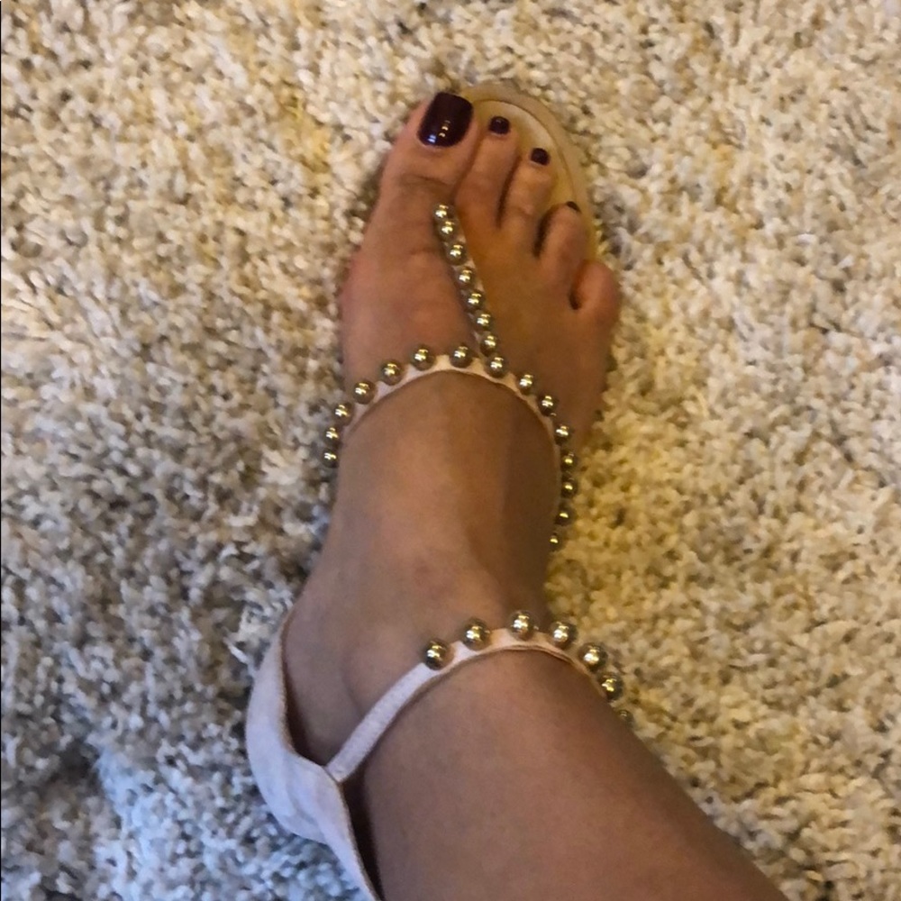 Zara Suede Beige Sandals with gold metal stones